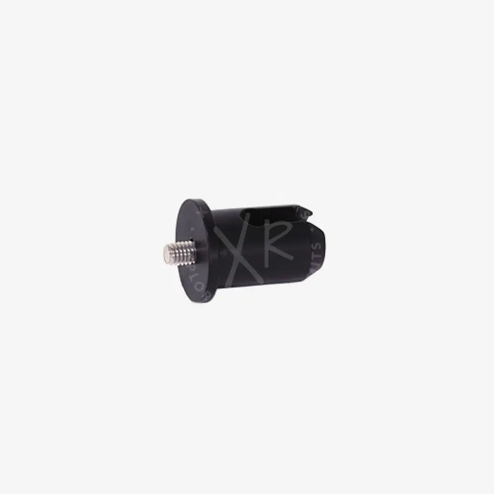 Black quick release male starting base adapter with threaded metal screw and cutout slot on opposite ends