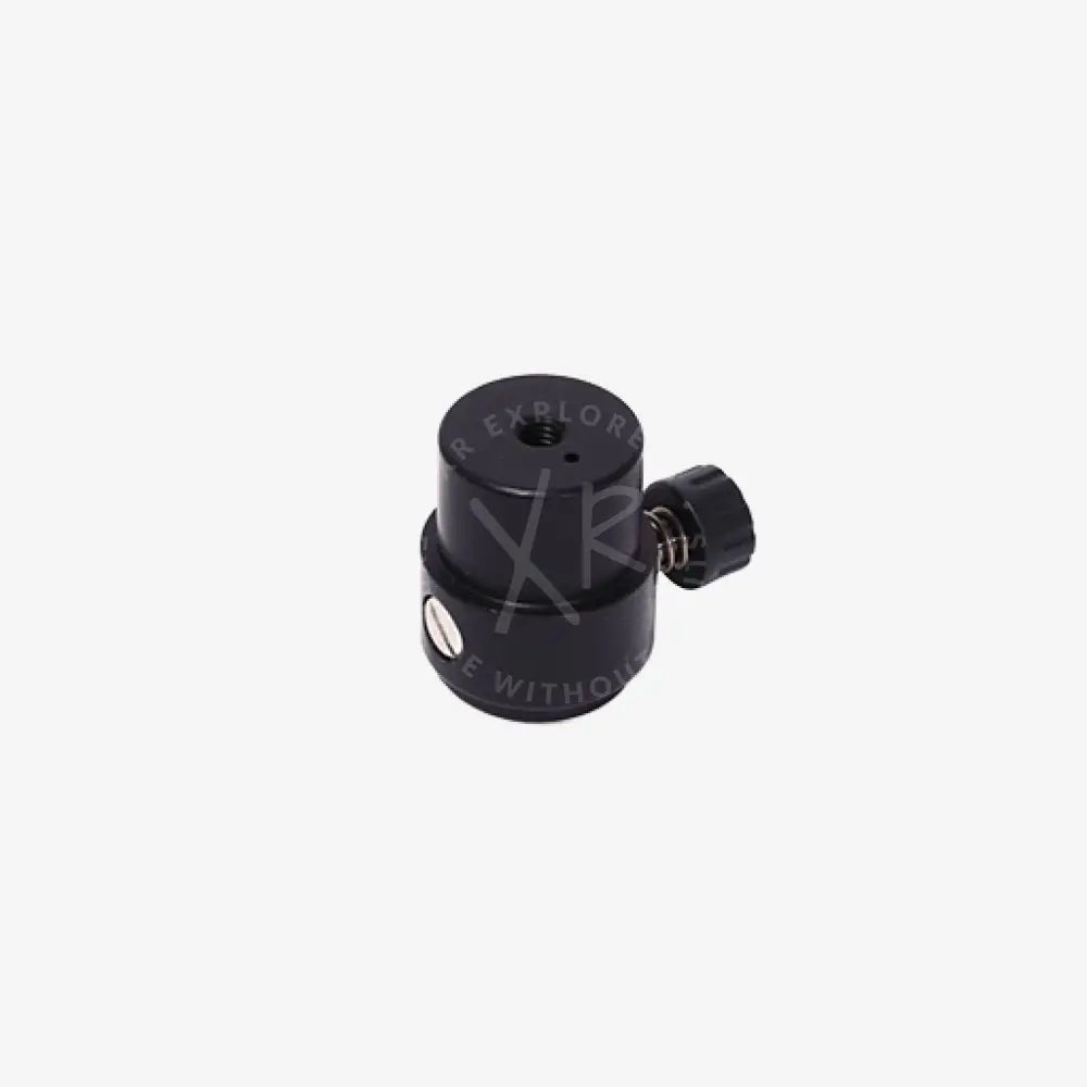 Black cylindrical camera tripod head quick release starting base female with knurled adjustment knob and threaded mounting hole