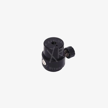 Black cylindrical camera tripod head quick release starting base female with knurled adjustment knob and threaded mounting hole