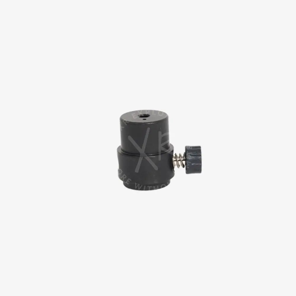 Black cylindrical quick release starting base female camera lens mount adapter with threaded screw and spring mechanism