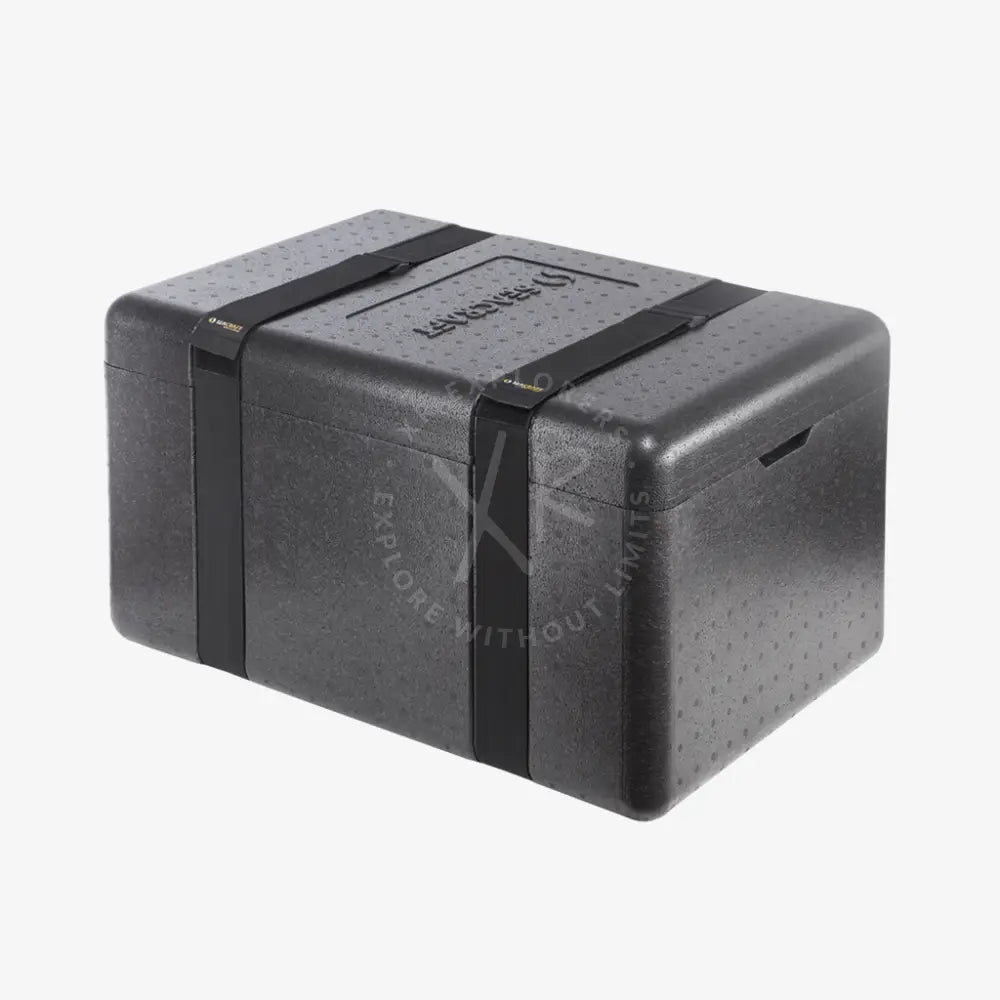 Black rigid thermal insulated epp food delivery box with textured surface and black straps for temperature control