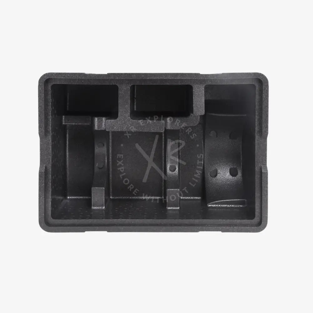 Black molded rigid thermal insulated epp container with segmented interior compartments for organized storage