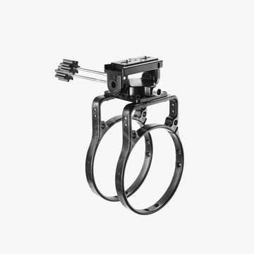 Black metal roto camera mount with adjustable rings and mounting plate for versatile professional use