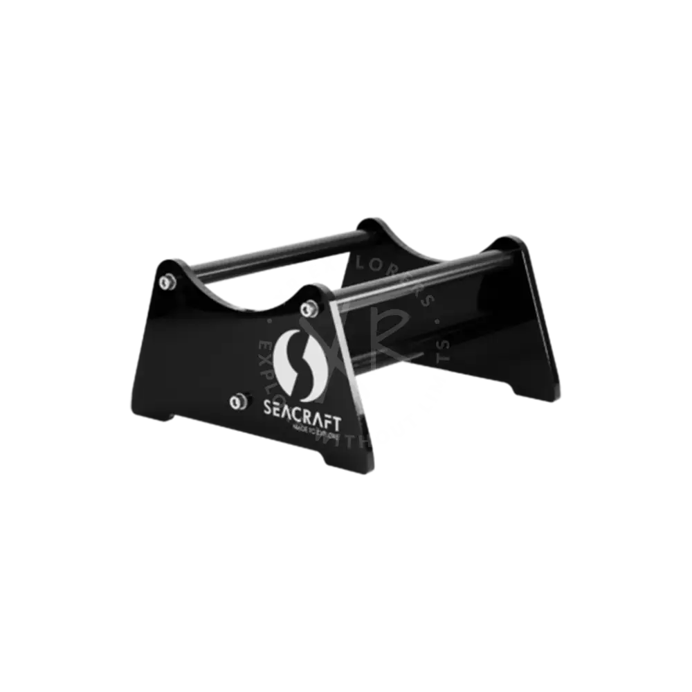 Black seacraft scooter stand boat trailer jack with sleek sturdy metal design shown from the back side