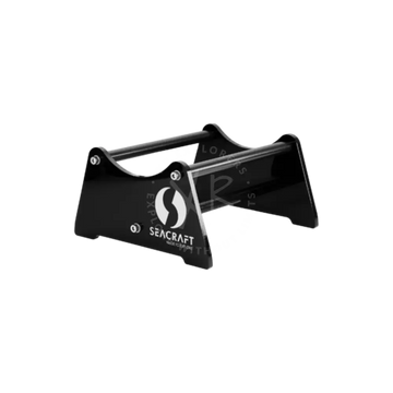 Black seacraft scooter stand boat trailer jack with sleek sturdy metal design shown from the back side