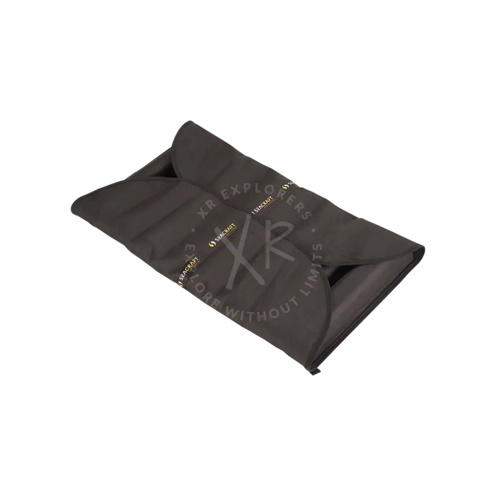 Black fabric garment bag with gold seacraft branding along the seams for air-travel battery modular iata compliant case