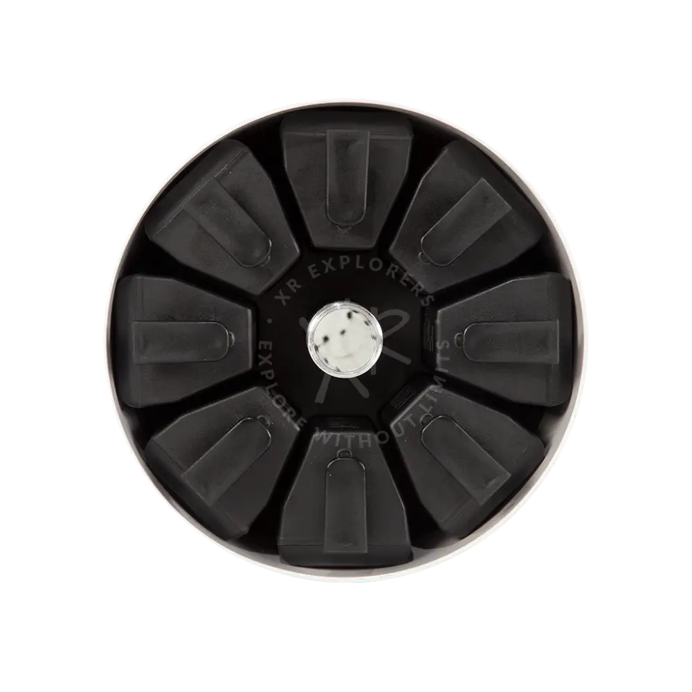 Black circular Seacraft air-travel battery with eight compartments and central silver button modular IATA compliant