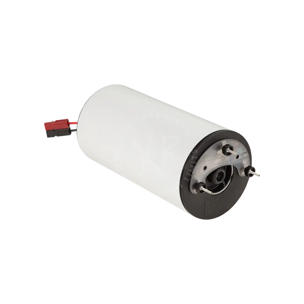 Seacraft air-travel battery with white cylindrical capacitor black end cap and red electrical connector for modular use
