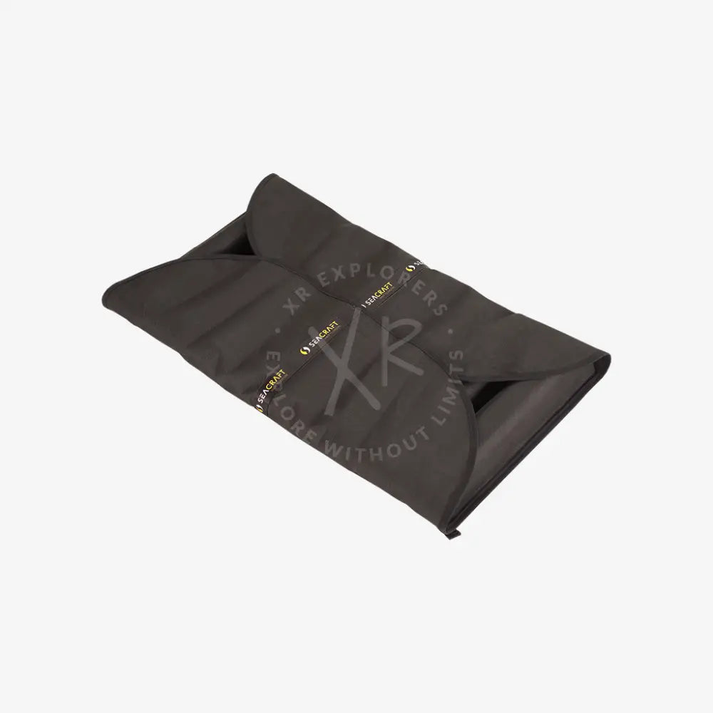 Black fabric garment bag with gold seacraft branding along the seams for air-travel battery modular iata compliant case