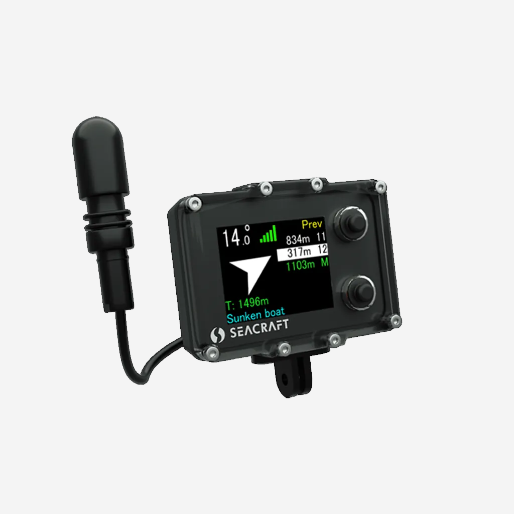 Seacraft ENC3-PRO Navigation Console with a digital display, antennas, and control buttons, designed for underwater navigation.