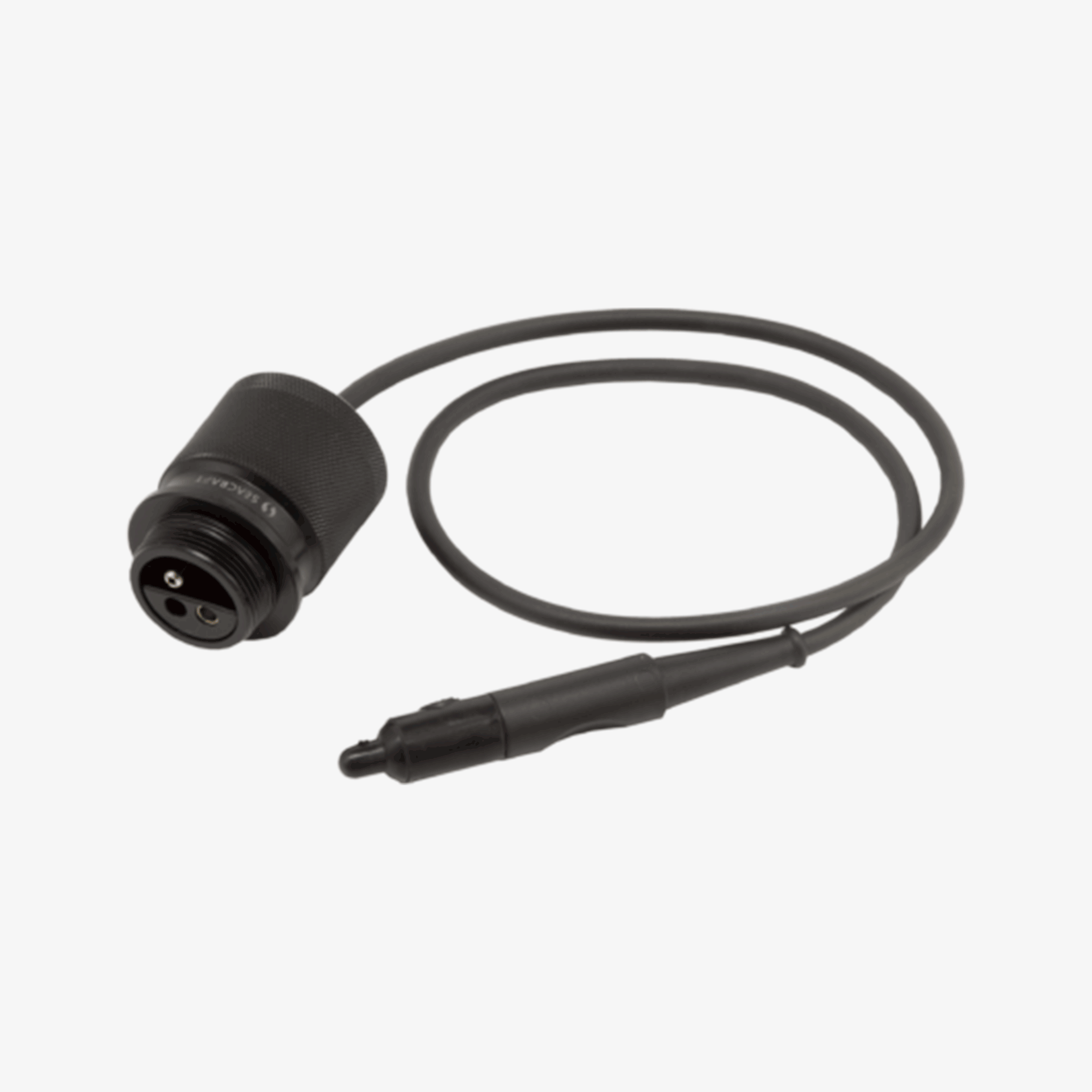 An image of the Seacraft E/O output cable adapter, showing a black cable with a connector on each end.