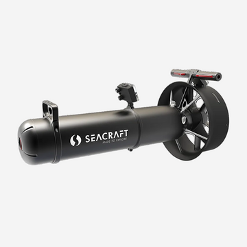 A Seacraft Future Air-Travel 800 underwater scooter designed for diving, featuring a cylindrical body with a black color and a propeller visible at one end.