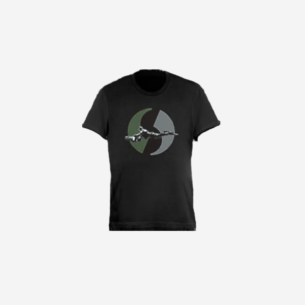 A black cotton t-shirt with a graphic print of a diver on the front and the text 'MILITARY & SPECIAL' on the back.