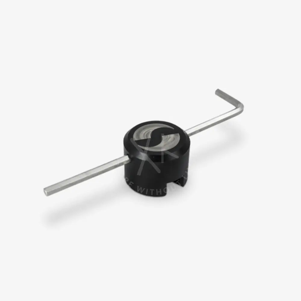 Black and silver l-shaped allen wrench with a circular black handle and stylized s logo for service key use