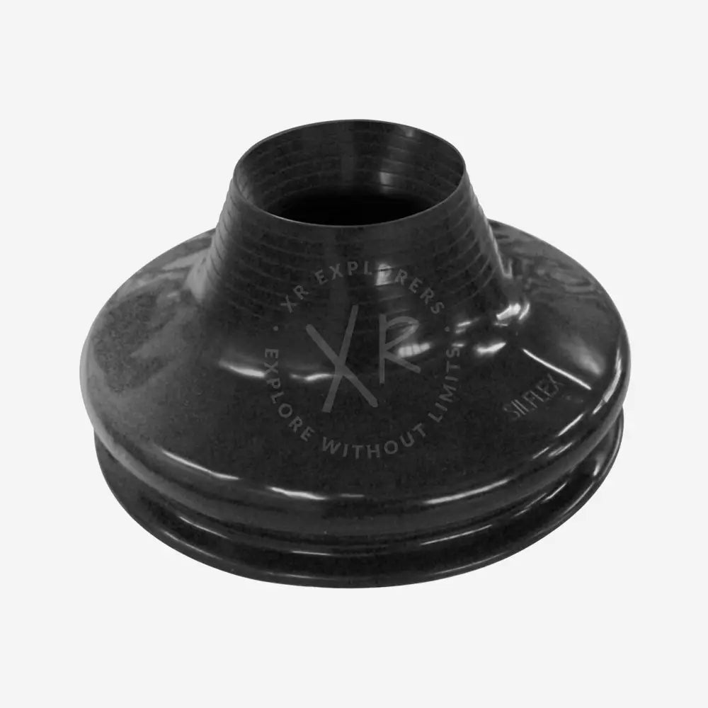 Black rubber engine mount with ribbed texture and molded branding for si tech silicone neck seal small or standard