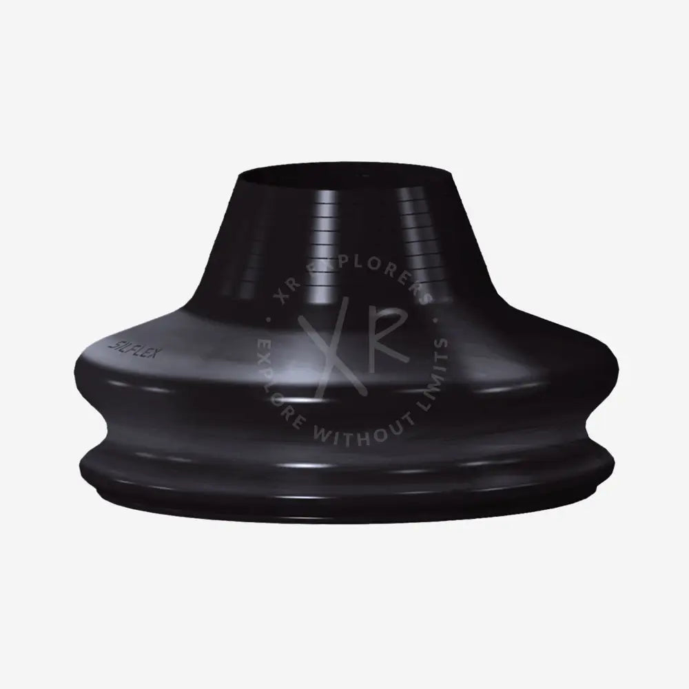 Si tech silicone neck seal in black with rubberized flange and smooth glossy finish featuring inner concentric ridges