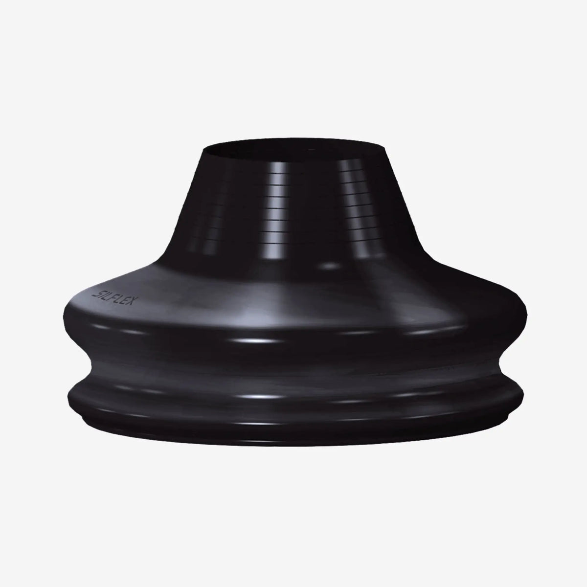 Si tech silicone neck seal in black with rubberized flange and smooth glossy finish featuring inner concentric ridges