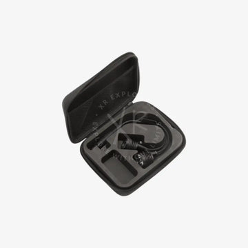Black hard-shell sls2 soft transport case with molded compartments holding a pair of black wireless earbuds