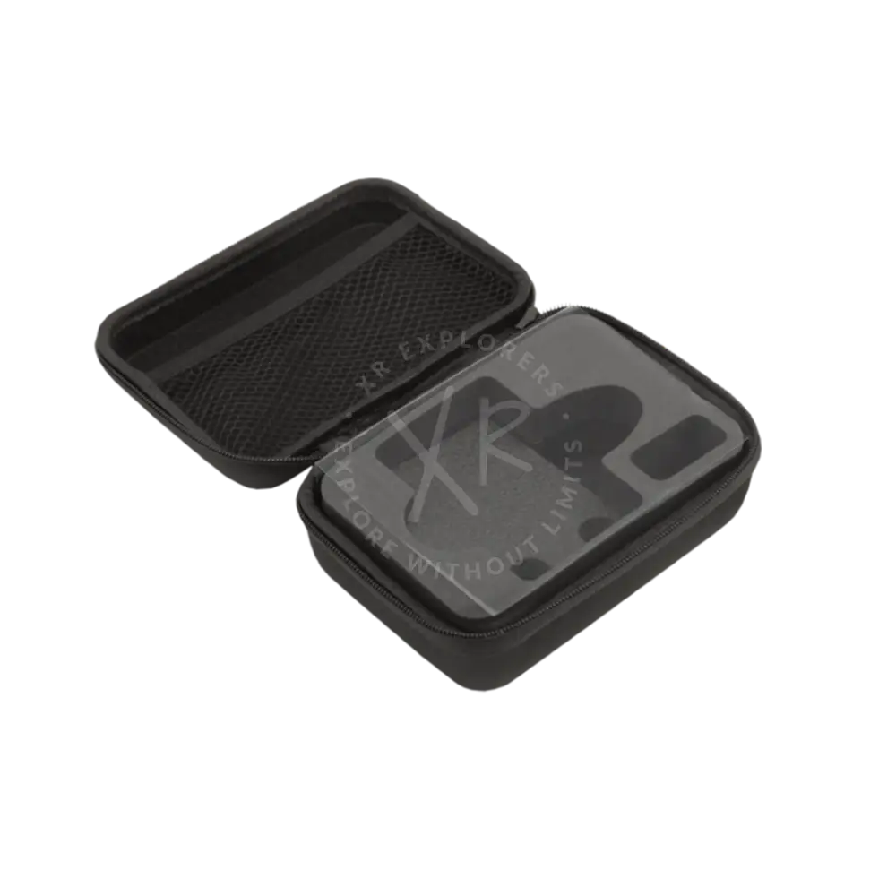 Black hard-shell protective case with molded foam interior designed for dji osmo action camera transport