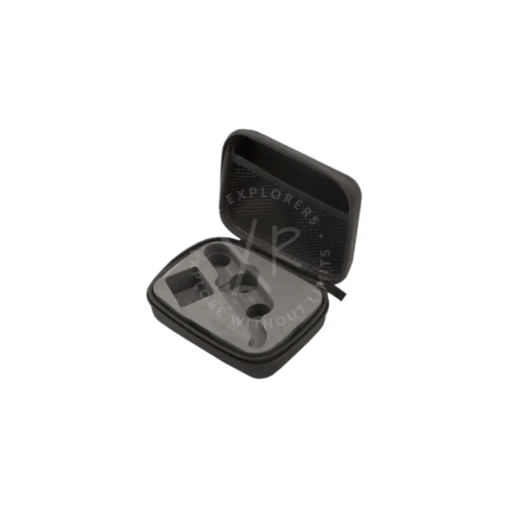 Black hard-shell soft transport case for the surveyor with molded foam interior to hold a pair of glasses