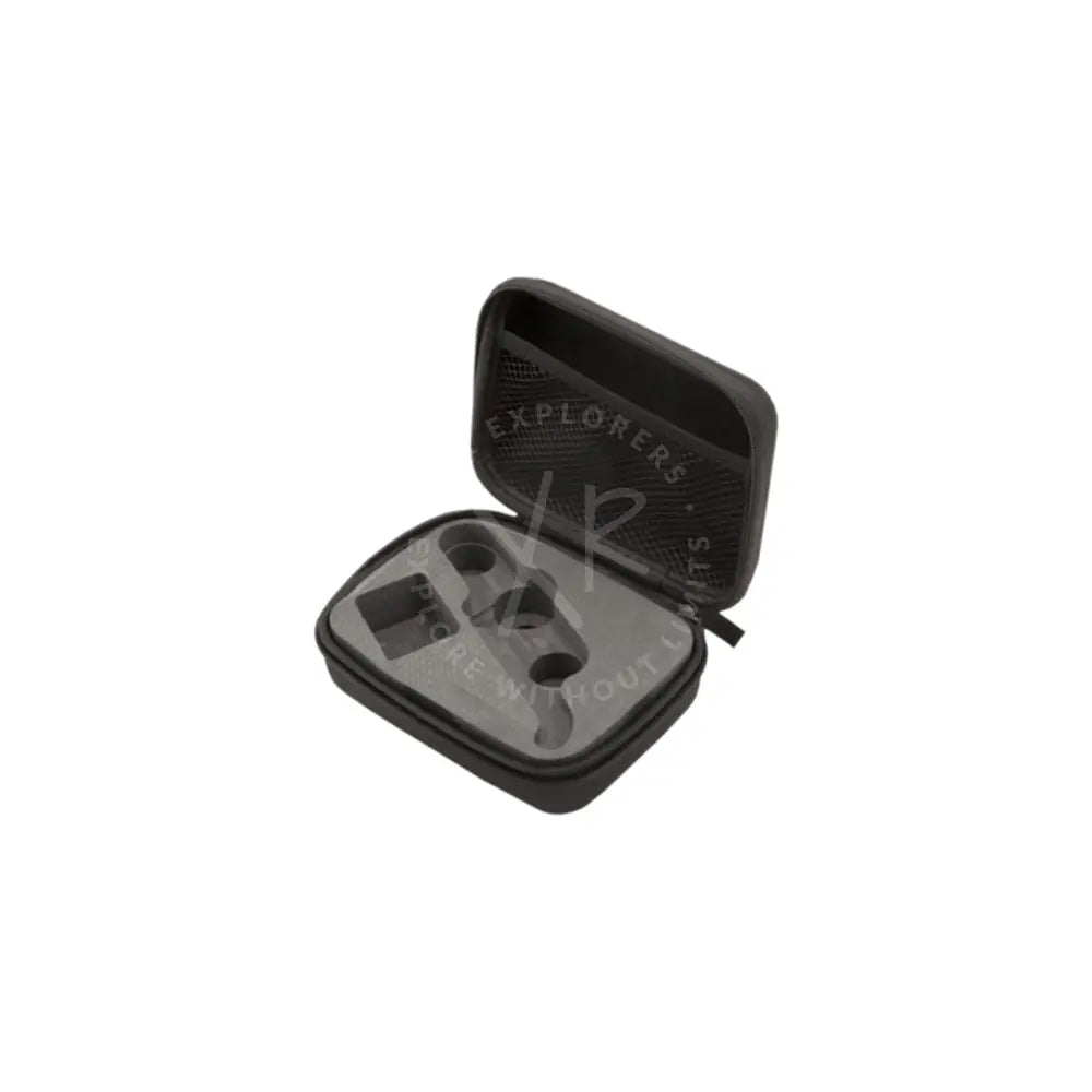 Black hard-shell soft transport case for the surveyor with molded foam interior to hold a pair of glasses
