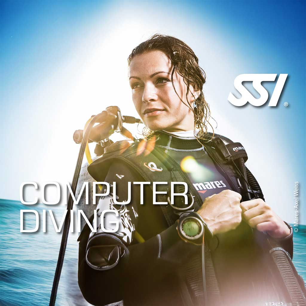 Promotional image for SSI Computer Diving course featuring a diver with a dive computer and the XR Explorers logo.