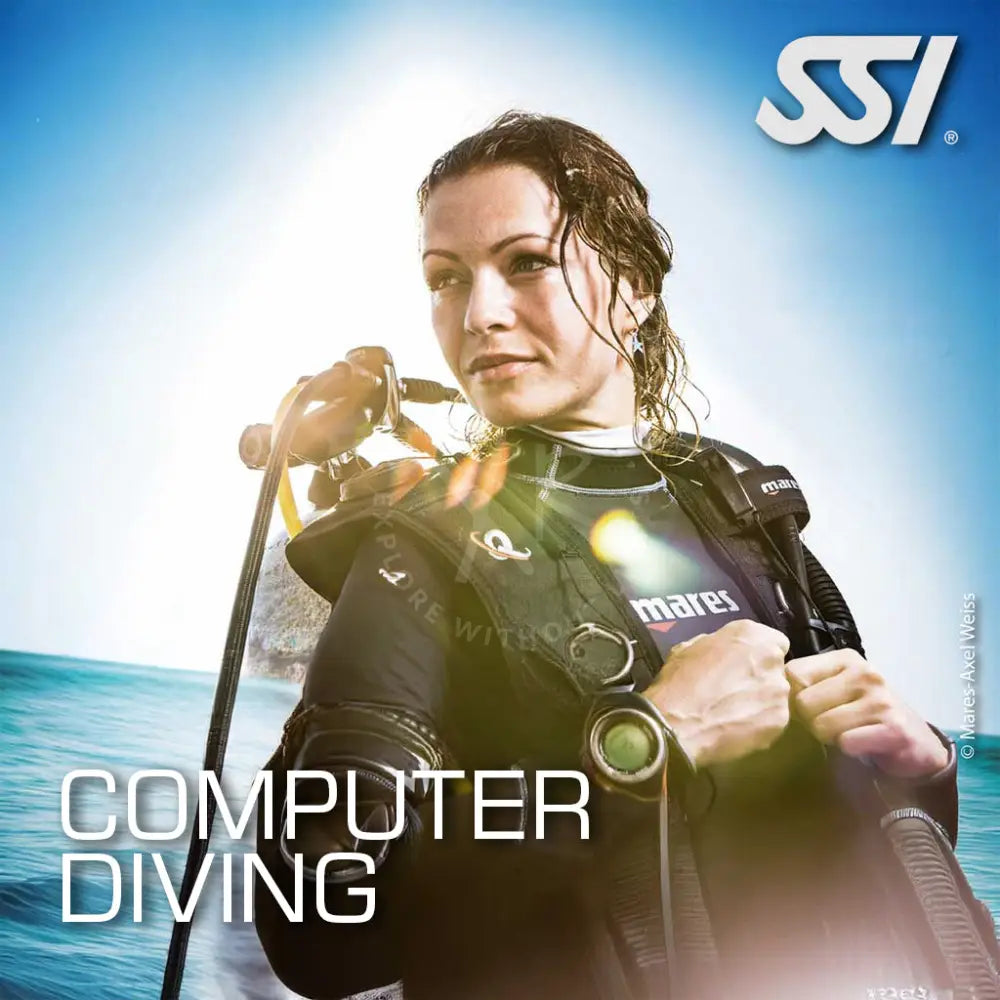 Promotional image for SSI Computer Diving course featuring a diver with a dive computer and the XR Explorers logo.