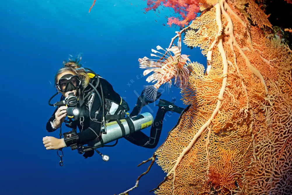 Promotional image for SSI Decompression Diver course featuring a diver underwater with coral reef in the background, with the text 'DECOMPRESSION DIVING' across the top.