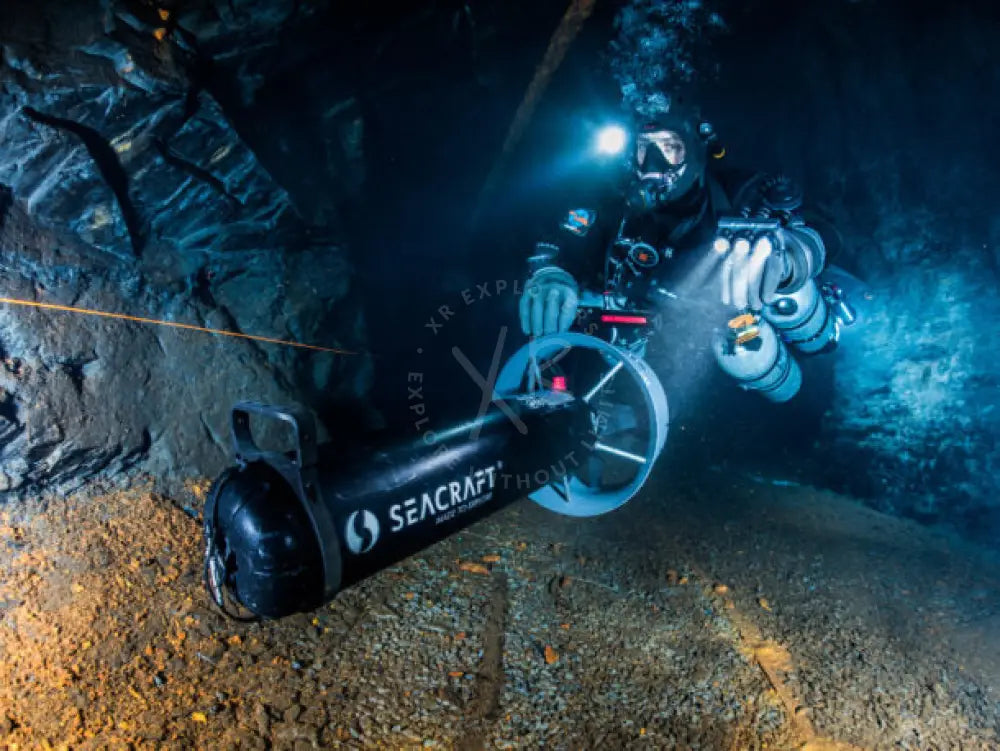 A promotional image featuring a diver with a Seacraft DPV underwater, with 'DPV DIVING' text overlay.