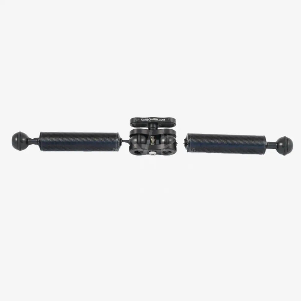 Black carbon fiber standard clamp camera stabilizer with spherical ends and a central adjustable joint