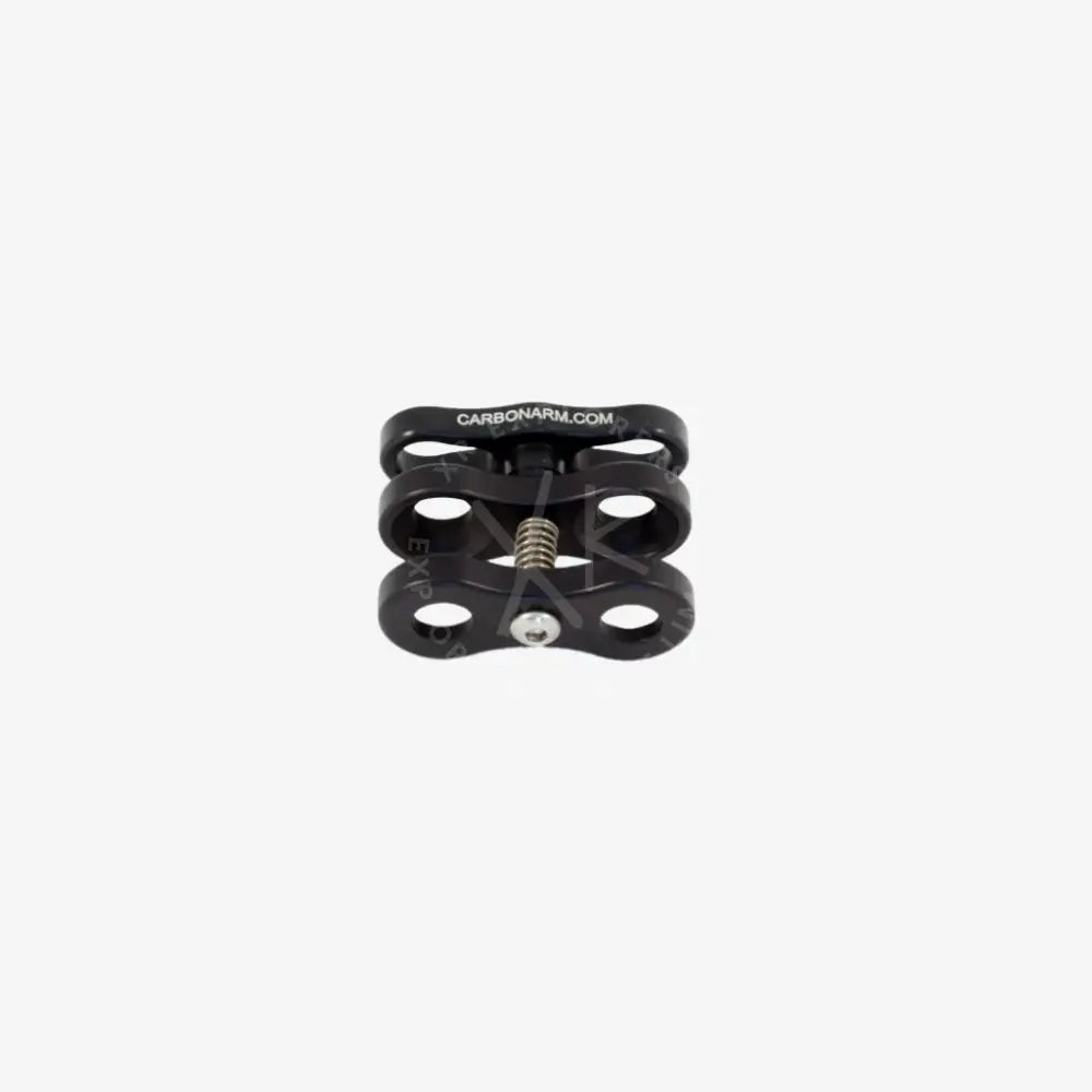 Black carbon fiber standard clamp camera mount with spring-loaded mechanism and engraved branding
