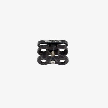 Black carbon fiber standard clamp camera mount with spring-loaded mechanism and engraved branding