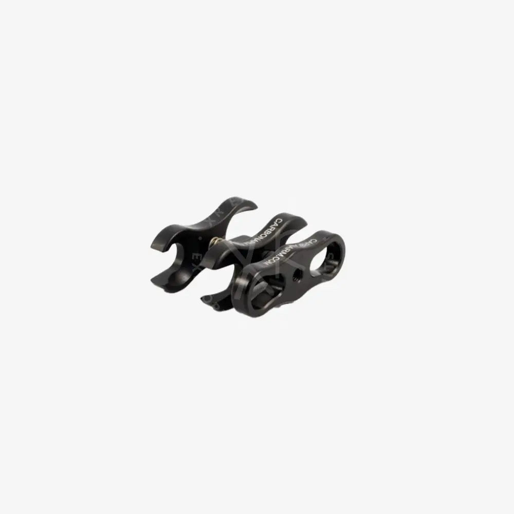 Black carbon fiber standard clamp with sleek modern design and engraved branding for camera mounting