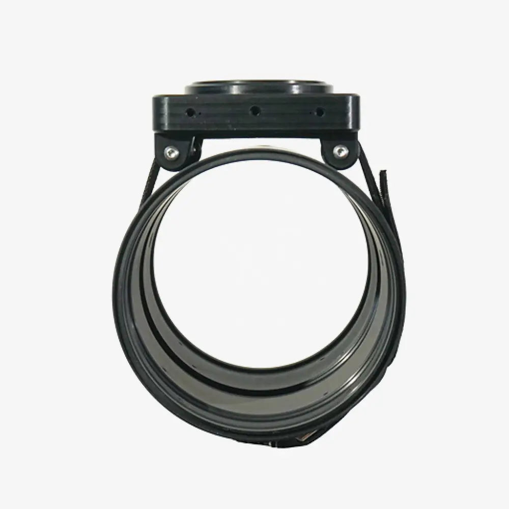 Black metal strap band for dpv with circular pipe clamp and mounting bracket for secure attachment