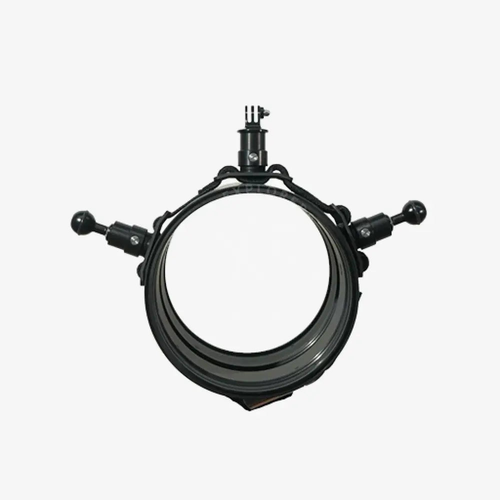 Black metal strap band for dpv with three adjustable ball joints camera lens mount adapter in front view