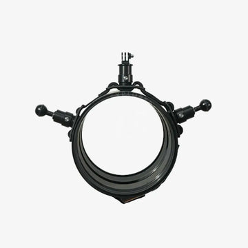 Black metal strap band for dpv with three adjustable ball joints camera lens mount adapter in front view