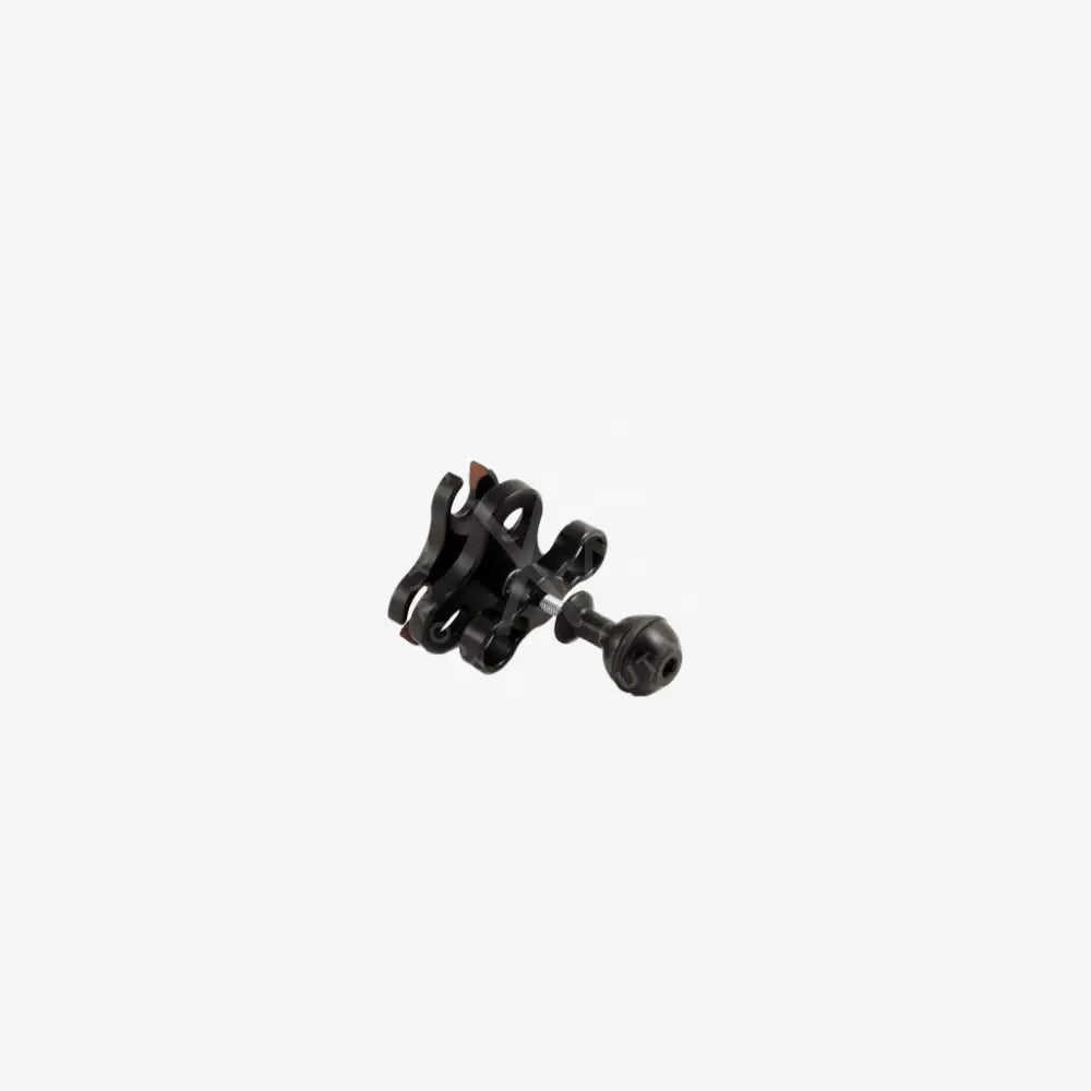 Black metal triple clamp for tripod with adjustable arms and spherical knob for secure camera mounting