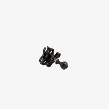 Black metal triple clamp for tripod with adjustable arms and spherical knob for secure camera mounting