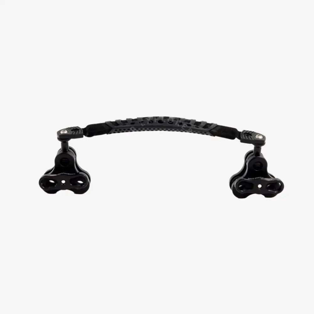 Black ergonomic camera stabilizer handle triple clamp with textured grip and adjustable clamps for steady filming