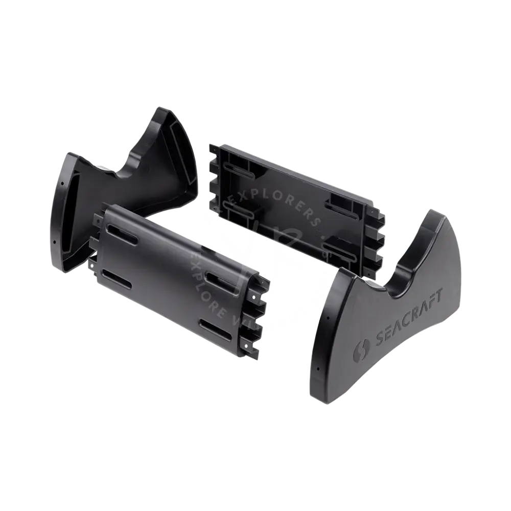 Universal transport stand black plastic mounting brackets with matte finish and seacraft logo embossed on one piece