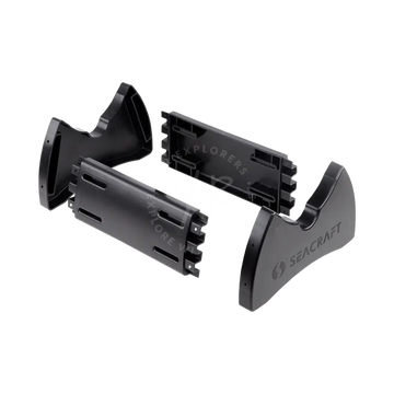 Universal transport stand black plastic mounting brackets with matte finish and seacraft logo embossed on one piece
