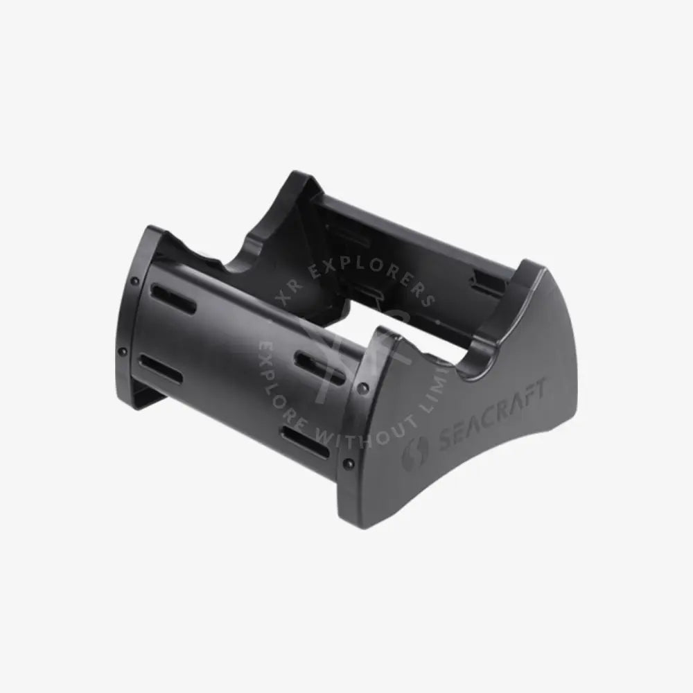 Black plastic seacraft boat battery tray with integrated mounting brackets and ventilation slots for universal transport stand