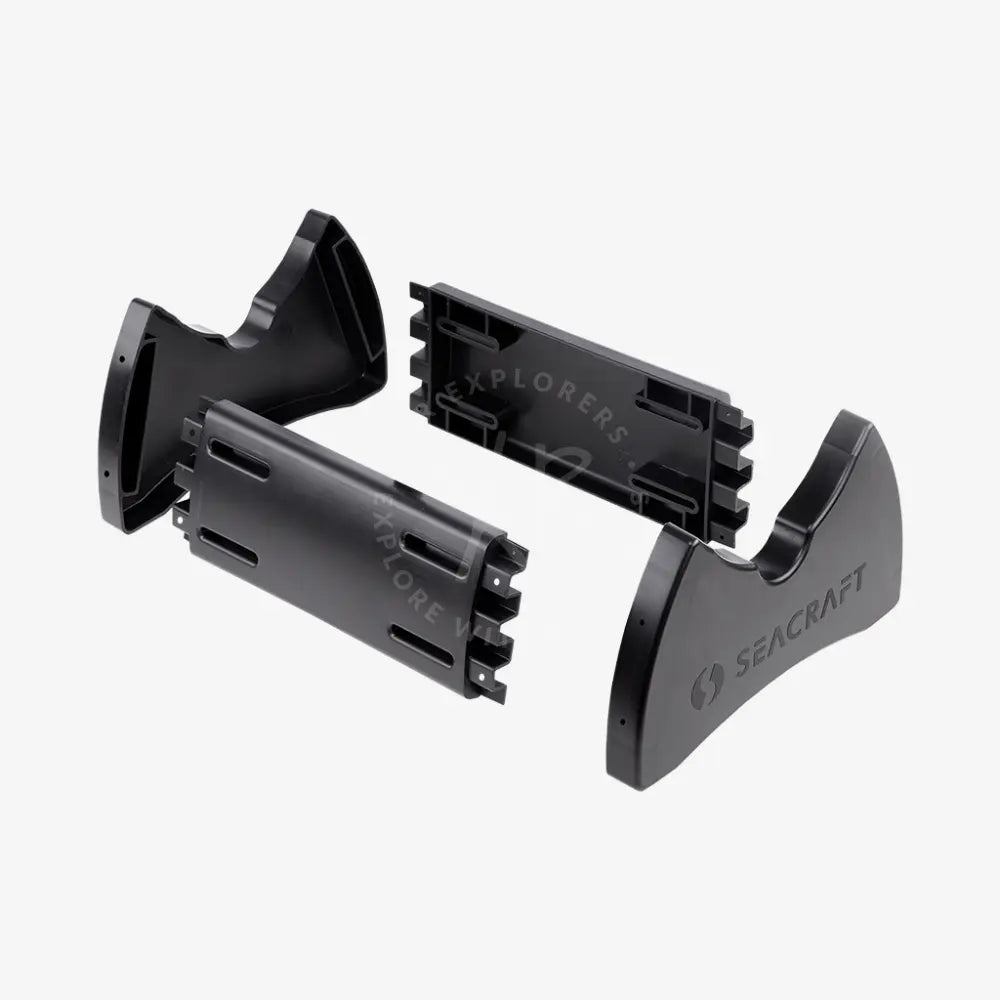 Universal transport stand black plastic mounting brackets with matte finish and seacraft logo embossed on one piece