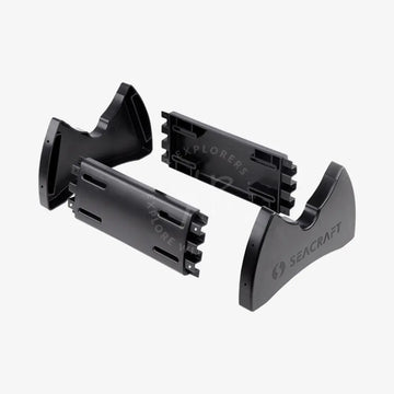 Universal transport stand black plastic mounting brackets with matte finish and seacraft logo embossed on one piece