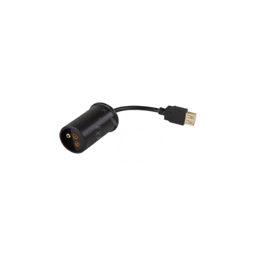 Black usb charging outlet with gold-plated usb to 3.5mm audio adapter and short cable for clear audio connection