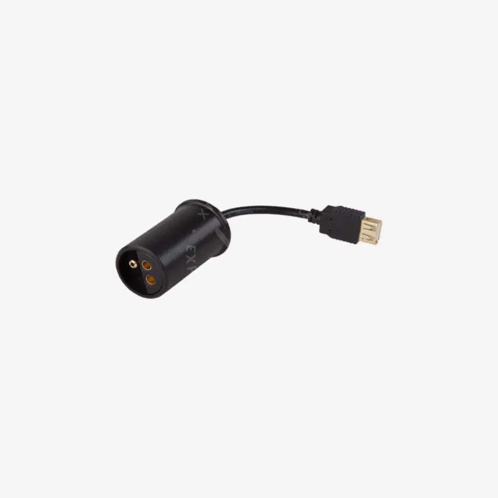 Black usb charging outlet with gold-plated usb to 3.5mm audio adapter and short cable for clear audio connection